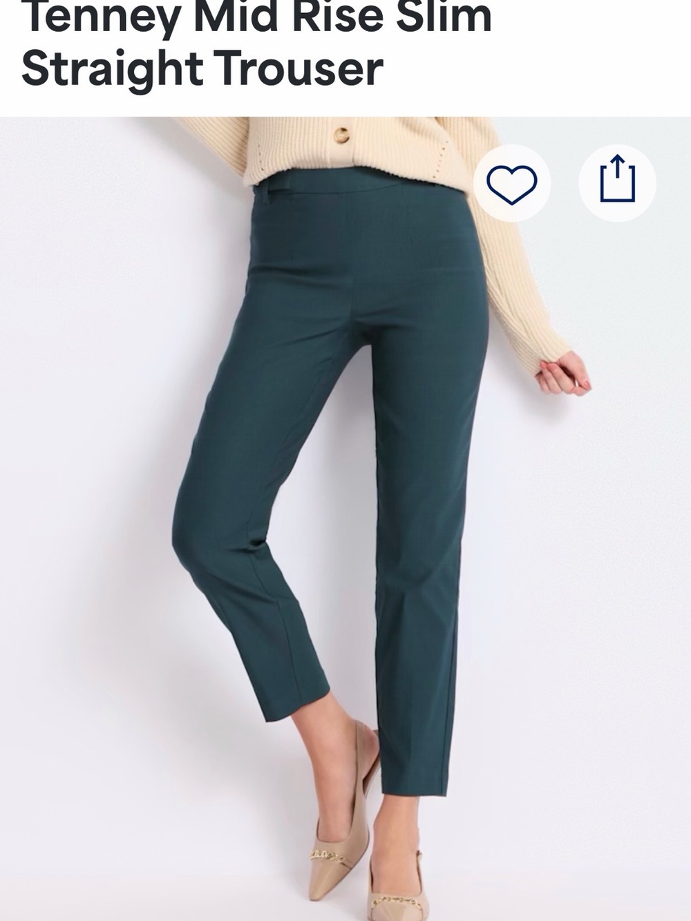 Violet & Roses Mid-Rise Slim Straight Trousers in Green Blue